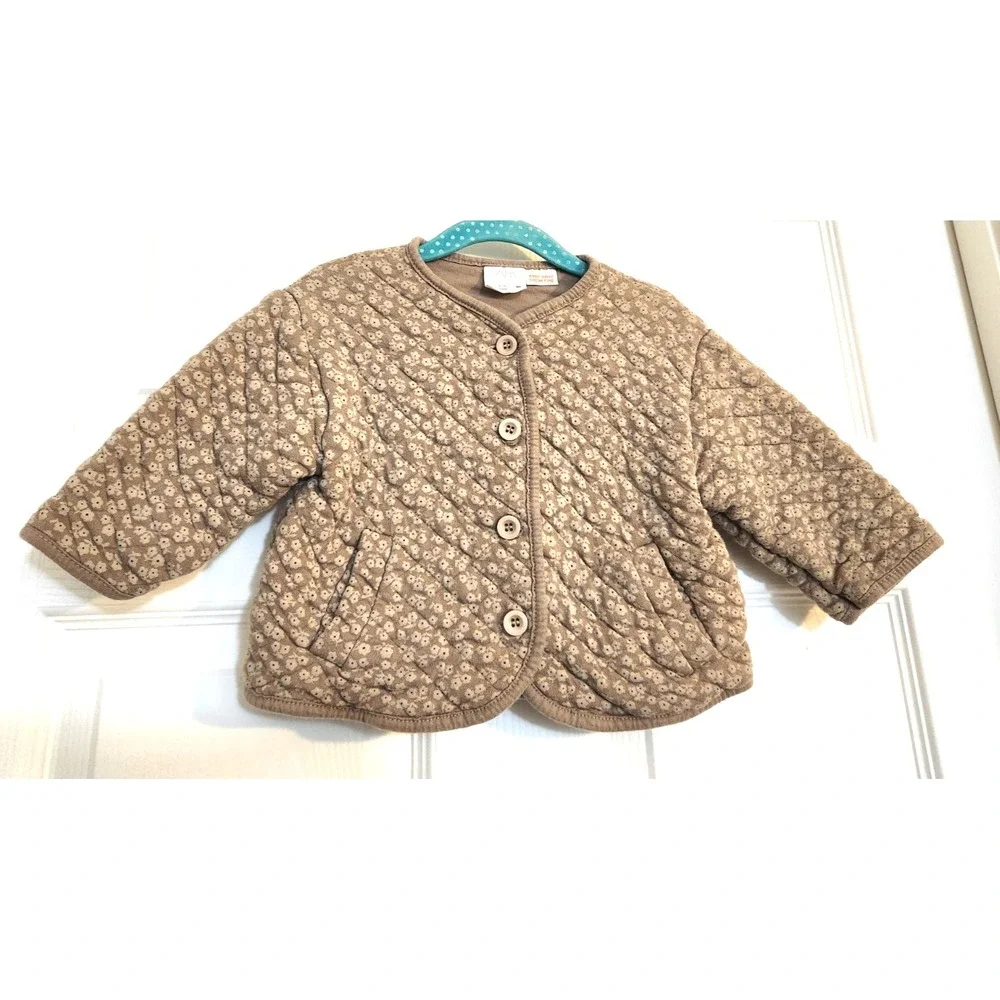 ZARA Quilted Cotton Jacket Baby Girl Size 1-1.5 years Button up Pockets
